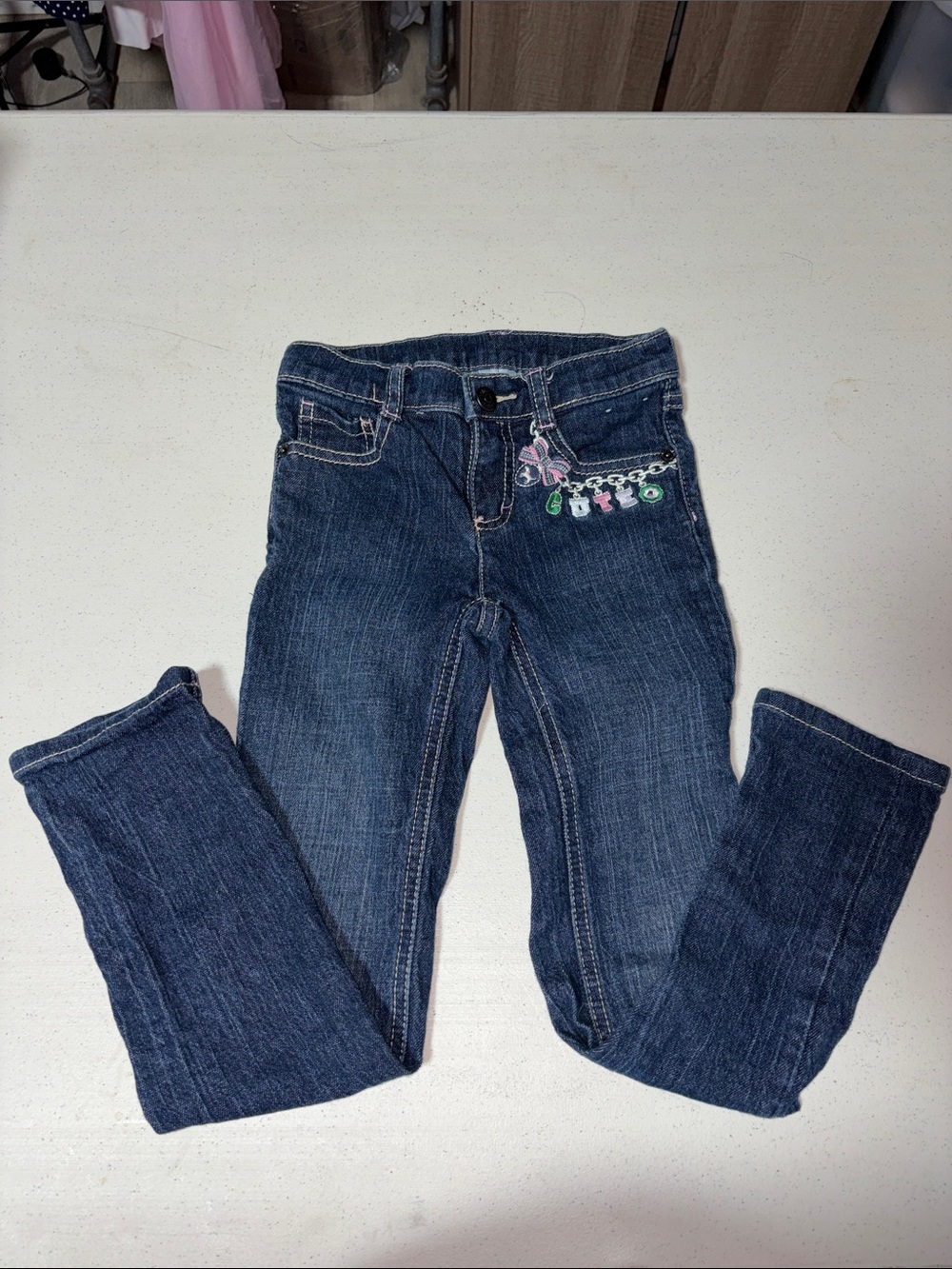 Gymboree Dark Blue Skinny Jeans with Embroidered Charm